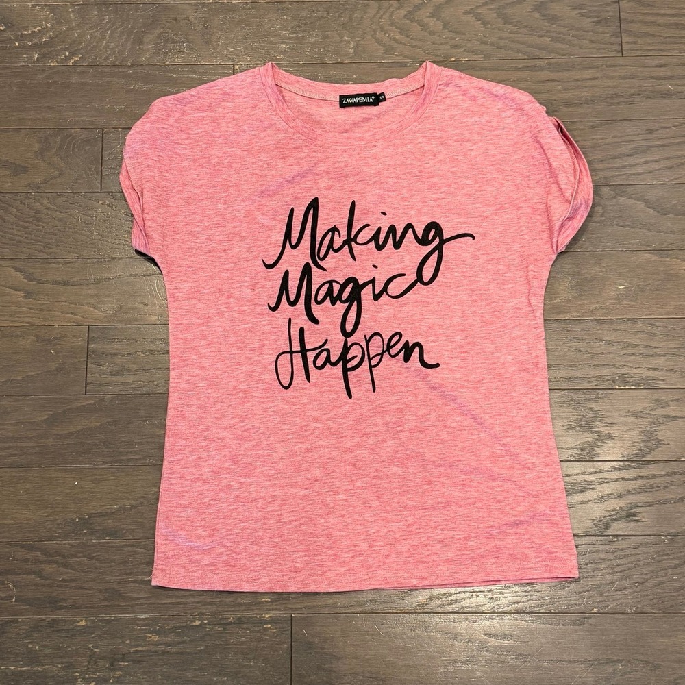 Pink Making Magic Happen Graphic Tee Short Sleeve Cap Sleeve Small